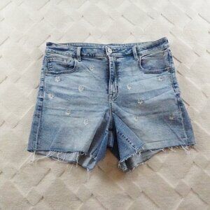 American Eagle Outfitters High Rise Shortie Shorts Womens 16 Floral Embroidery